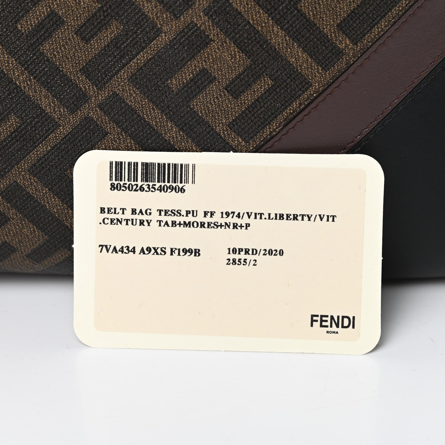 Fendi Glazed Fabric Vitello Liberty FF 1974 Diagonal Belt Bag Tobacco Moresco Black 12 of 12