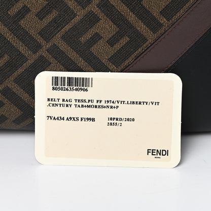 Fendi Glazed Fabric Vitello Liberty FF 1974 Diagonal Belt Bag Tobacco Moresco Black 12 of 12