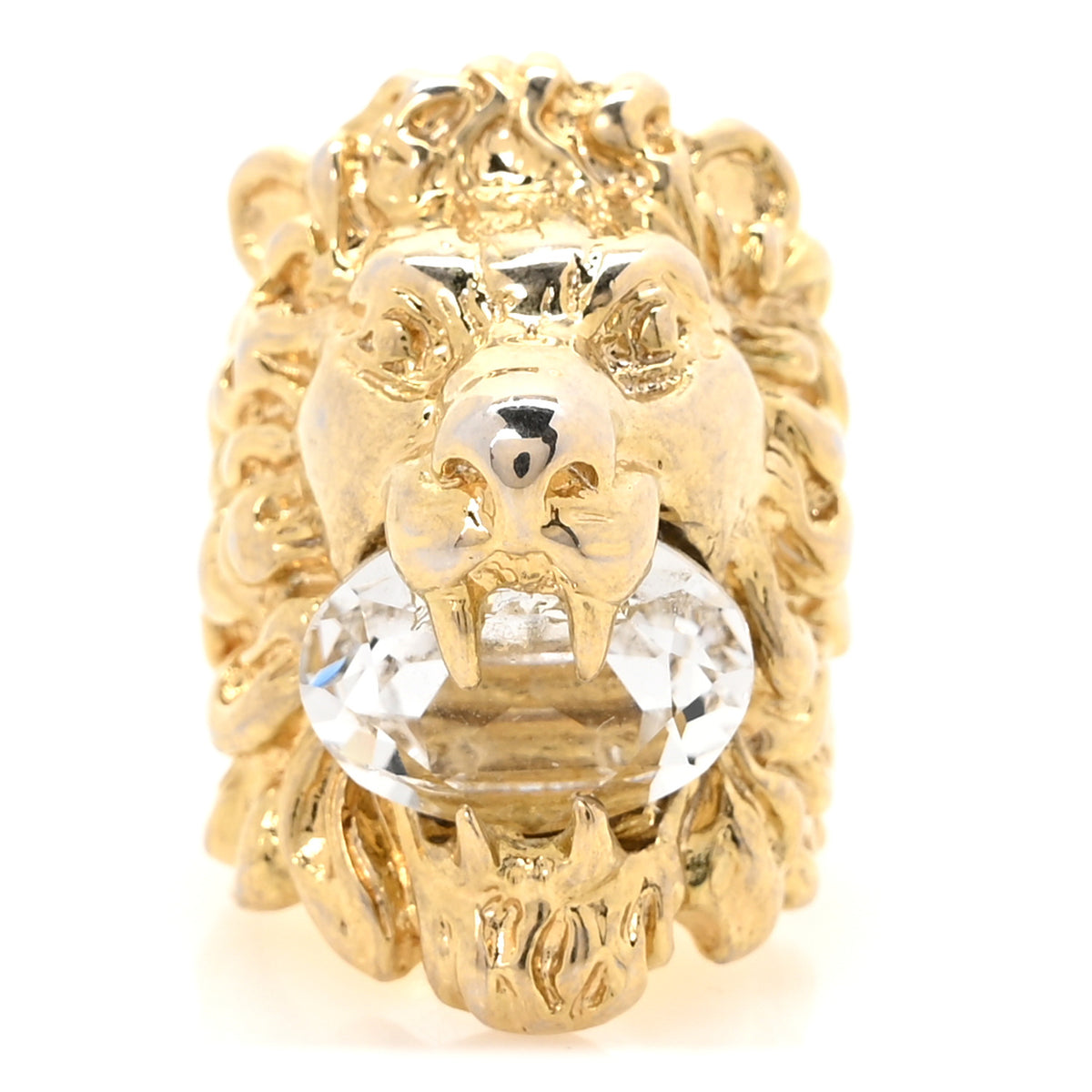 Metal Crystal Lion Head Ring 52 6 Aged Gold