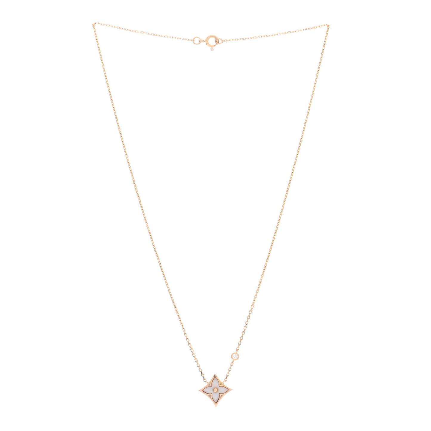 18K Pink Gold Diamond Mother of Pearl Color Blossom BB Star Pendant Necklace