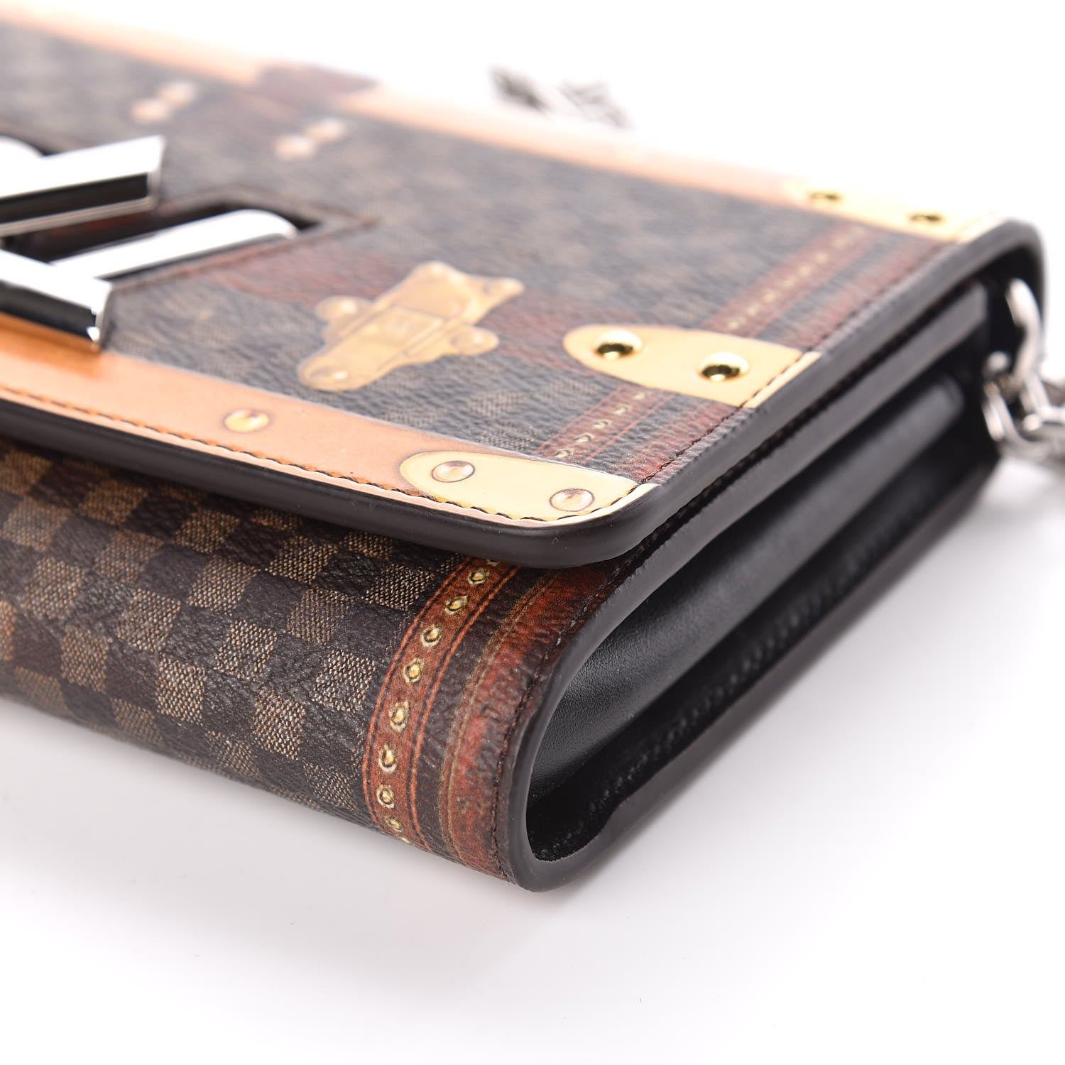 Louis Vuitton Transformed Damier Ebene Time Trunk Twist Chain Wallet 6 of 11