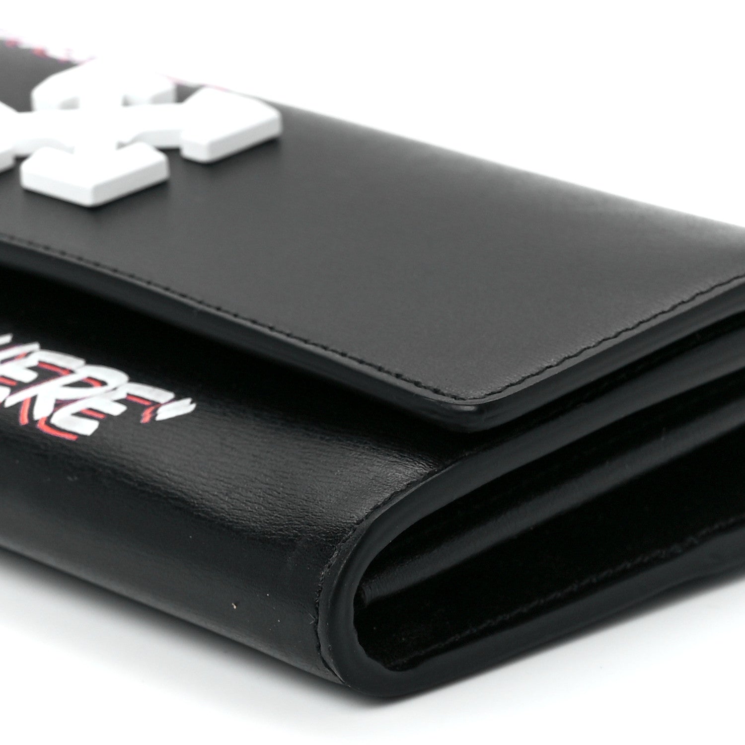 Off-White Calfskin Jitney Logo Flap Wallet On Chain Black 10 of 10