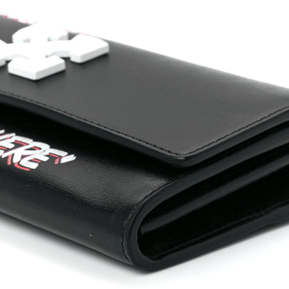 Off-White Calfskin Jitney Logo Flap Wallet On Chain Black 10 of 10
