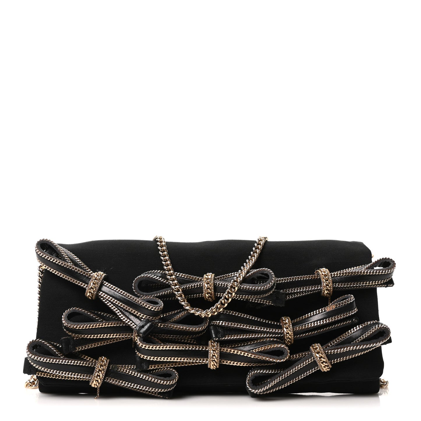 Satin Bow Sasha Chain Clutch Black