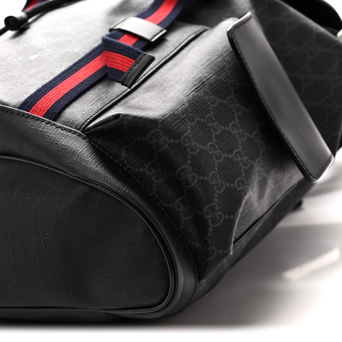 Soft GG Supreme Monogram Calfskin Web Double Buckle Backpack Black