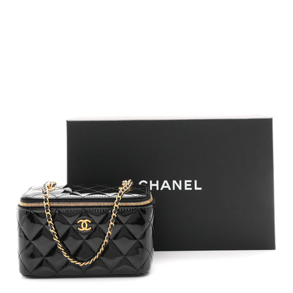 Chanel Patent Enamel Quilted Small Coco Hearts Vanity Case With Chain Black 10 of 10