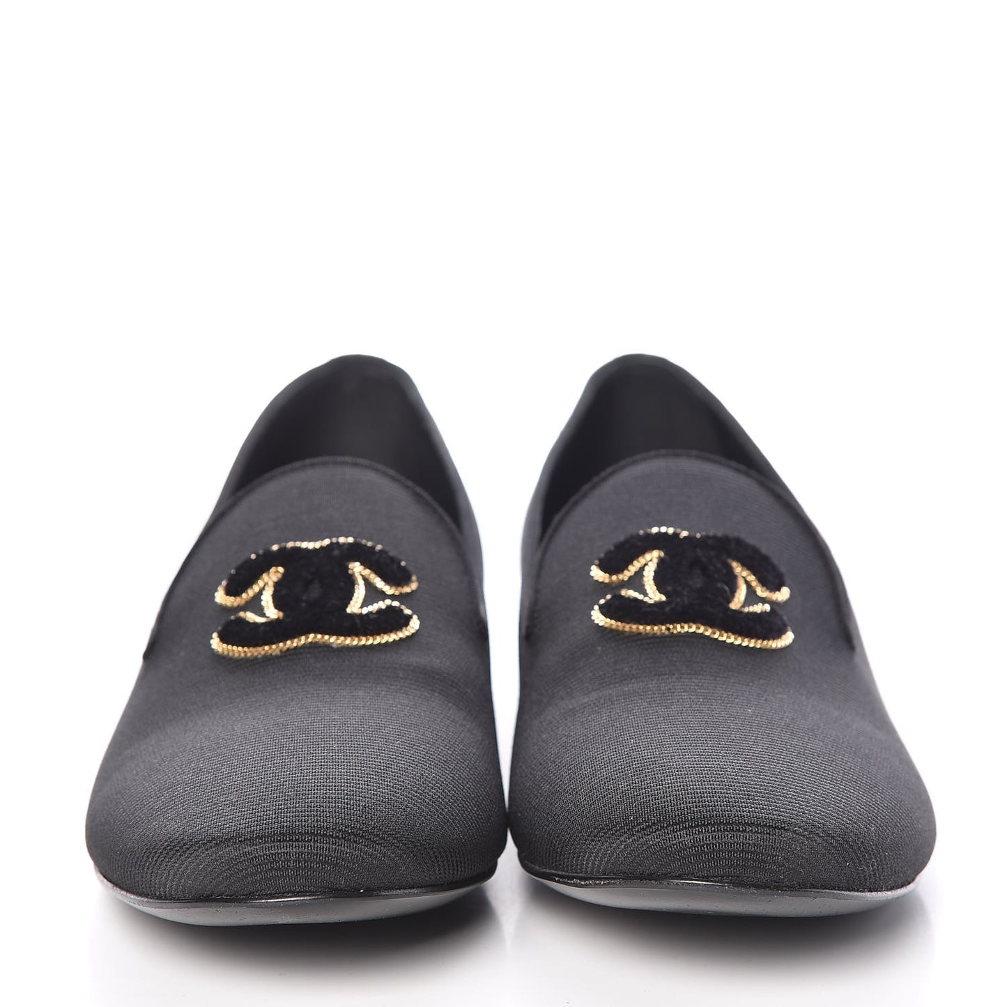 Stretch Fabric CC Moccasin Loafers 40 Black