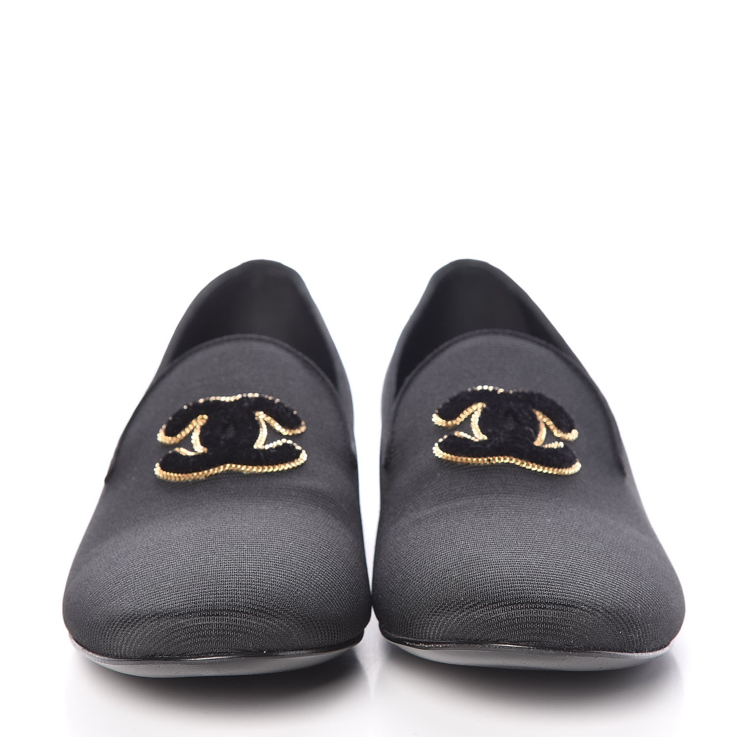 Chanel Stretch Fabric CC Moccasin Loafers 40 Black 2 of 9