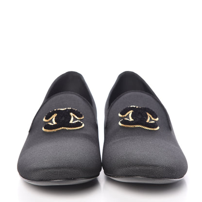 Chanel Stretch Fabric CC Moccasin Loafers 40 Black 2 of 9