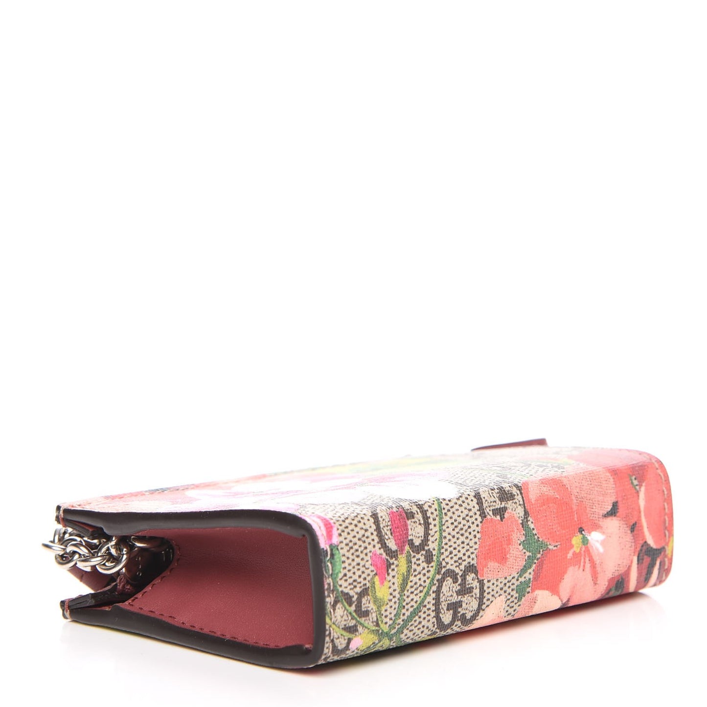 GG Supreme Monogram Blooms Key Ring Coin Case Beige Multicolor Dry Rose