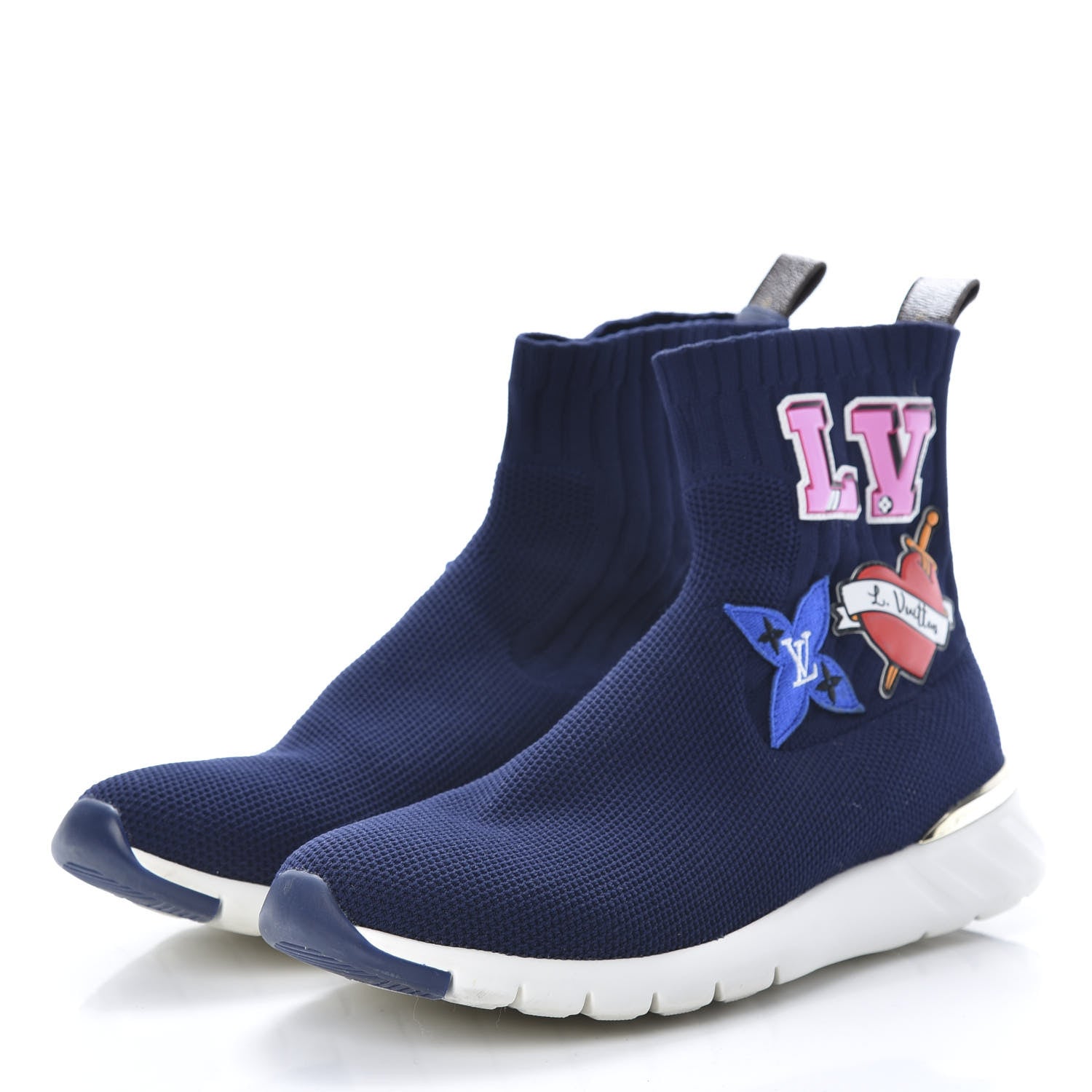 Louis Vuitton Stretch Fabric LV Black Heart Sock Sneaker 38.5 Marine 3 of 8