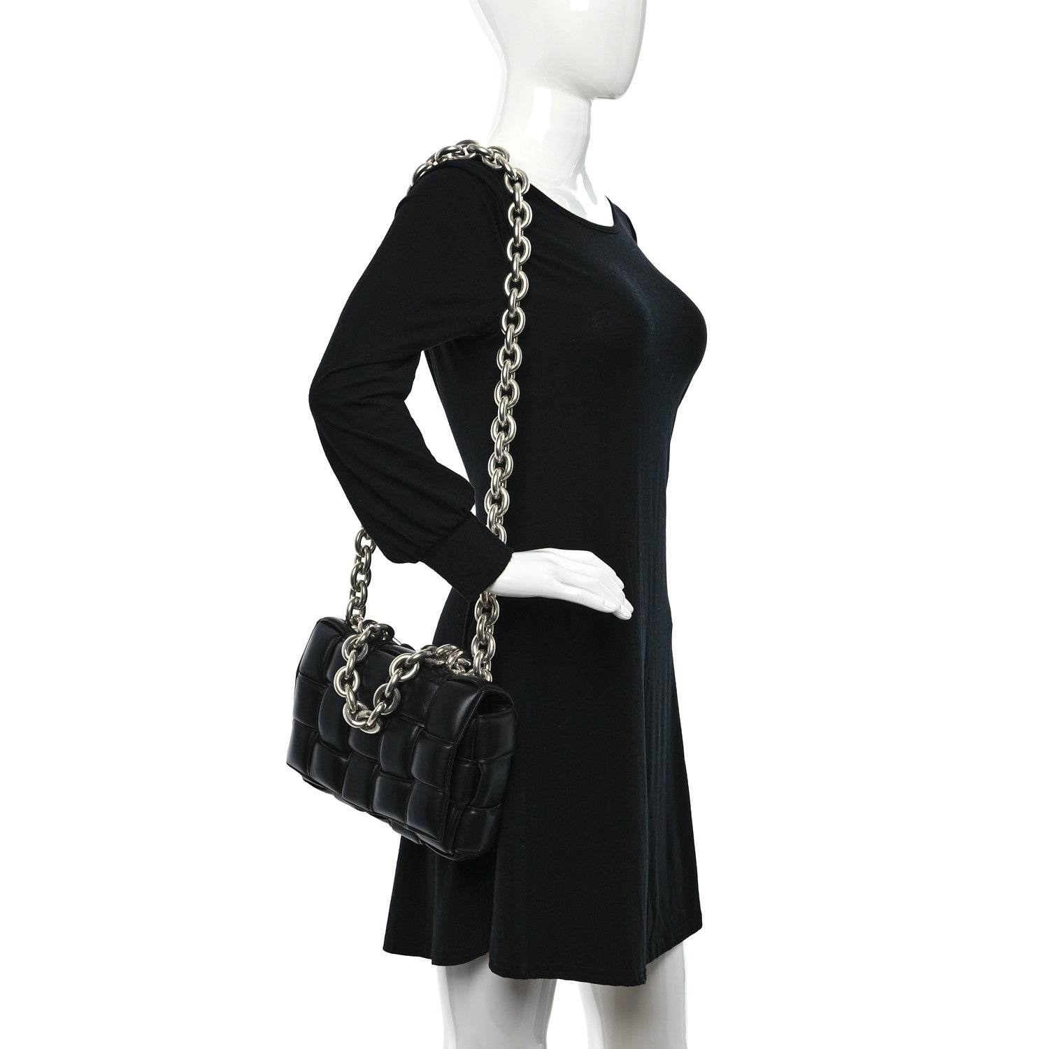 Bottega Veneta Lambskin Maxi Intreccio Padded Chain Cassette Crossbody Bag Black 2 of 12