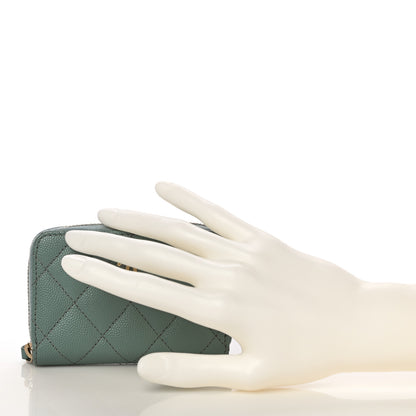 Chanel Caviar Quilted Zip Around Coin Purse Wallet Dark Green 2 of 11