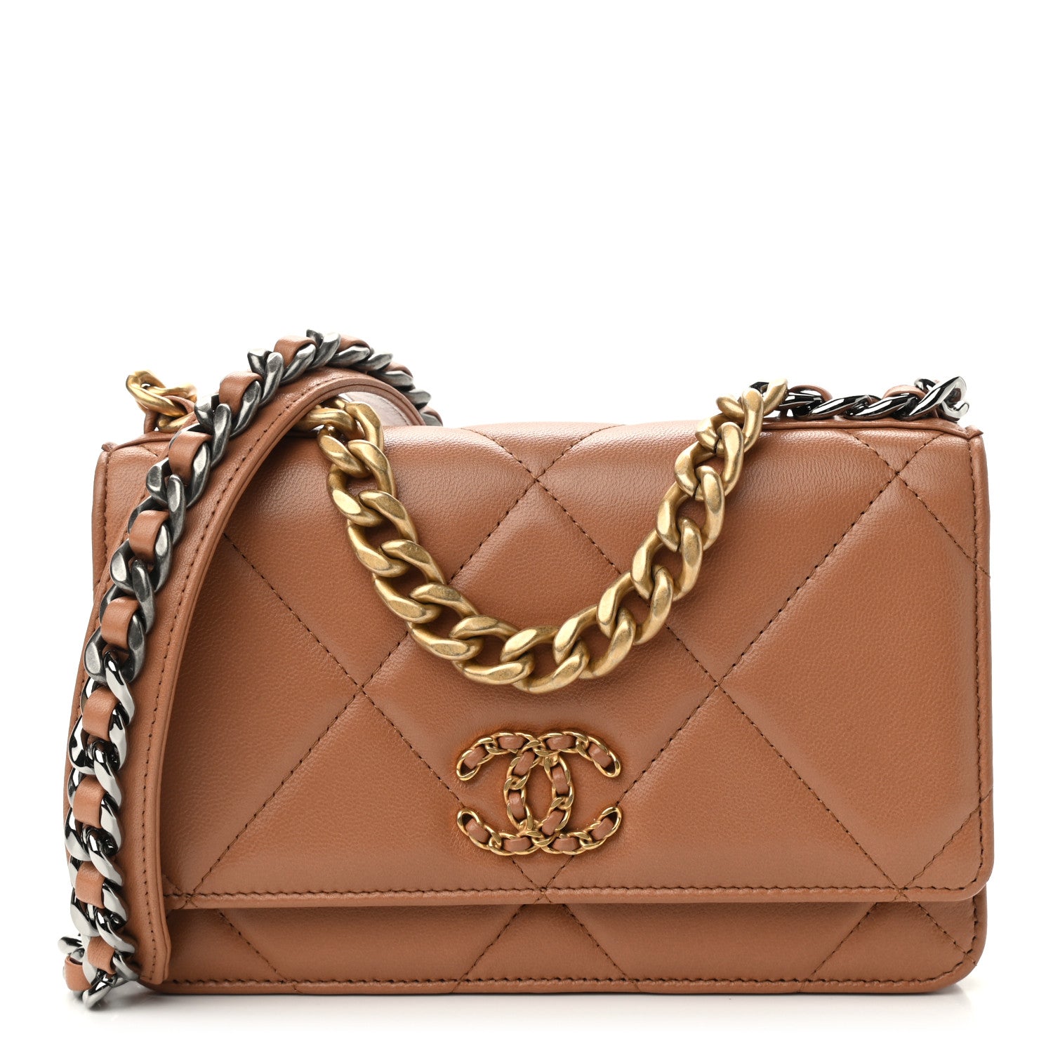 Chanel Lambskin Quilted Chanel 19 Wallet On Chain WOC Brown 1 of 14
