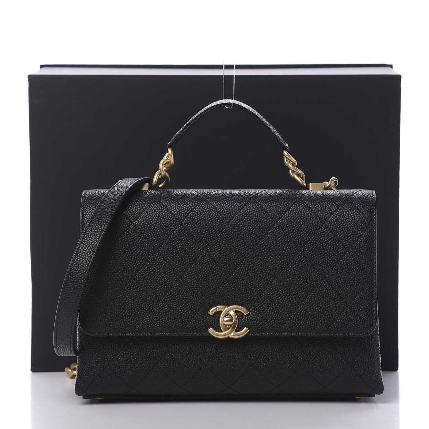 Grained Calfskin Small Stitched Flap Black