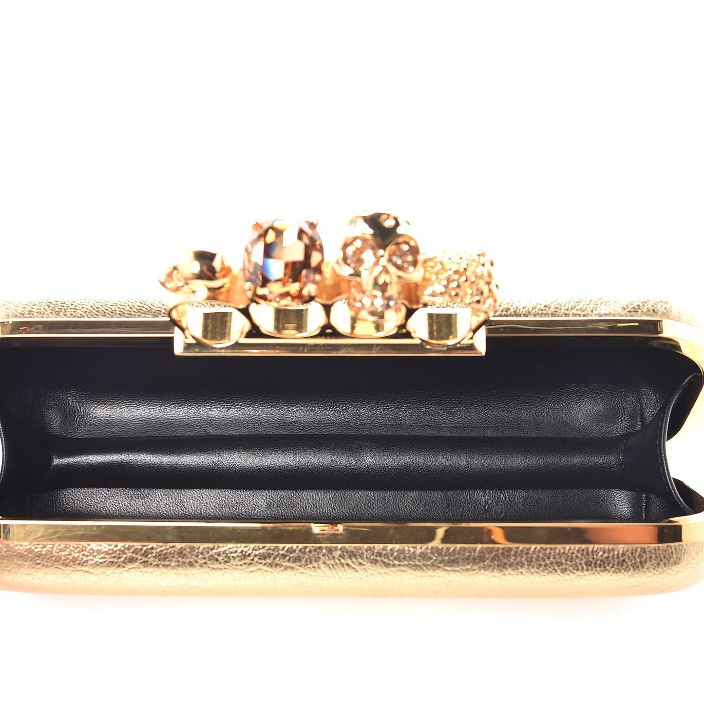 Metallic Lambskin Skull Knuckle Box Clutch Gold