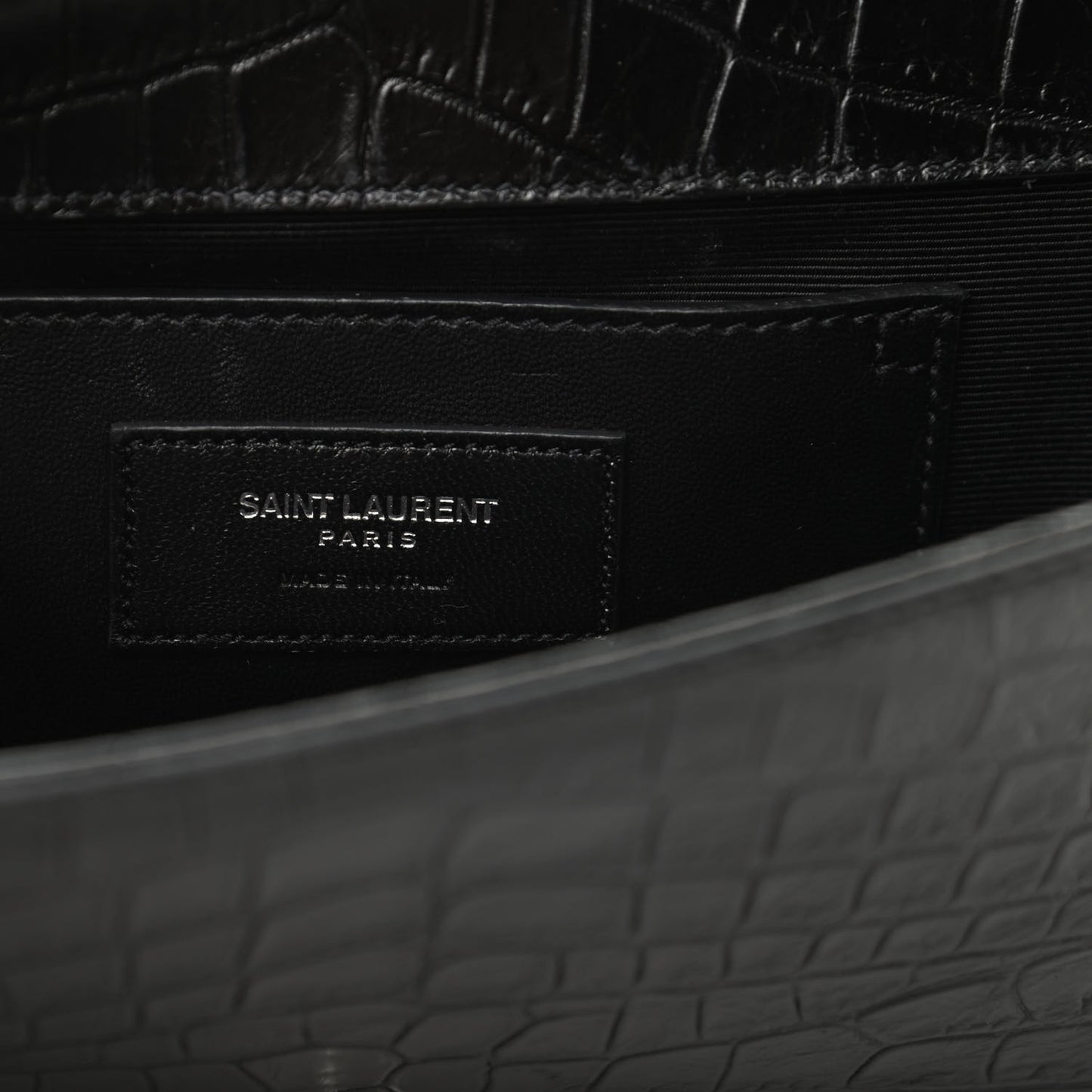 Calfskin Crocodile Embossed Classic Kate Monogram Clutch Black