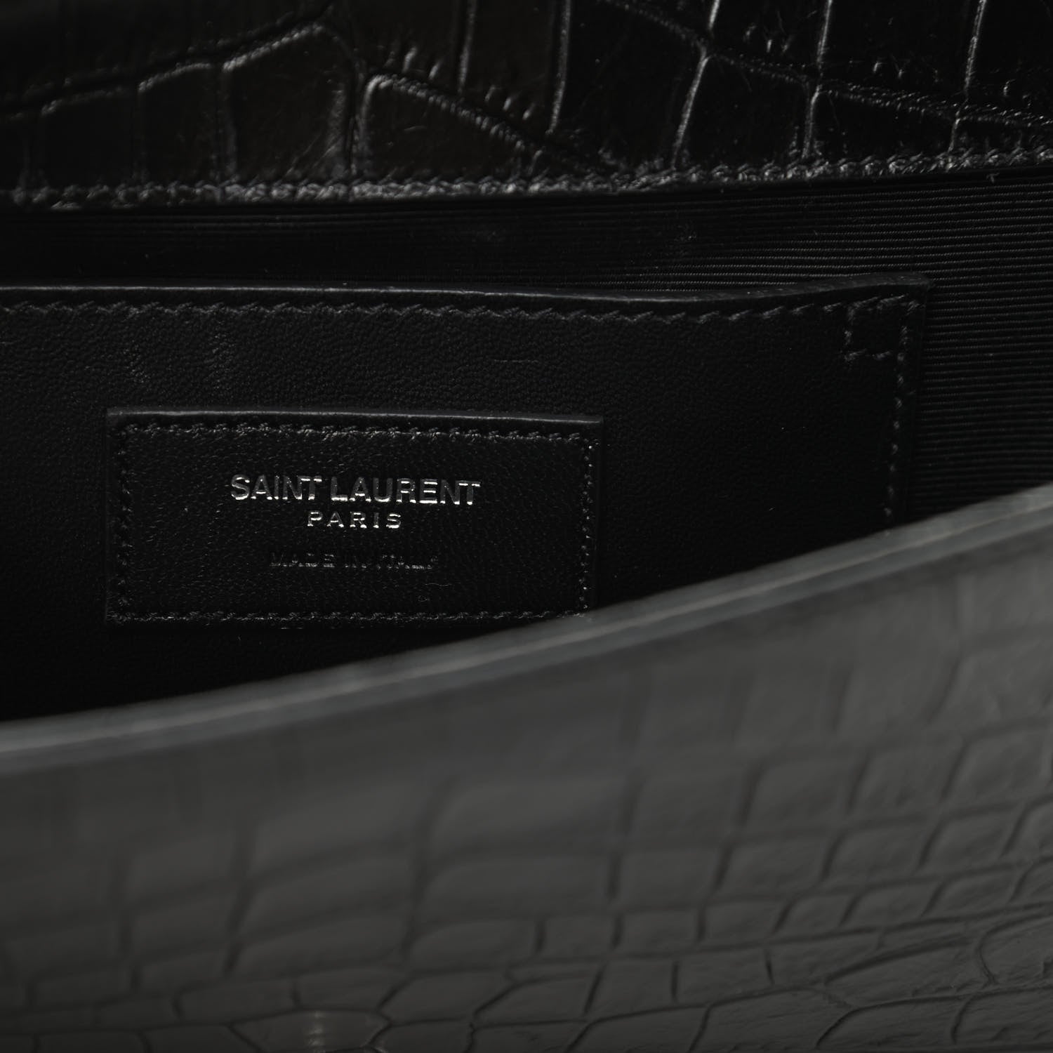 Saint Laurent Calfskin Crocodile Embossed Classic Kate Monogram Clutch Black 6 of 8
