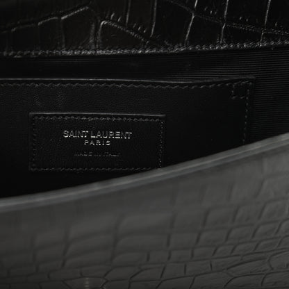 Saint Laurent Calfskin Crocodile Embossed Classic Kate Monogram Clutch Black 6 of 8
