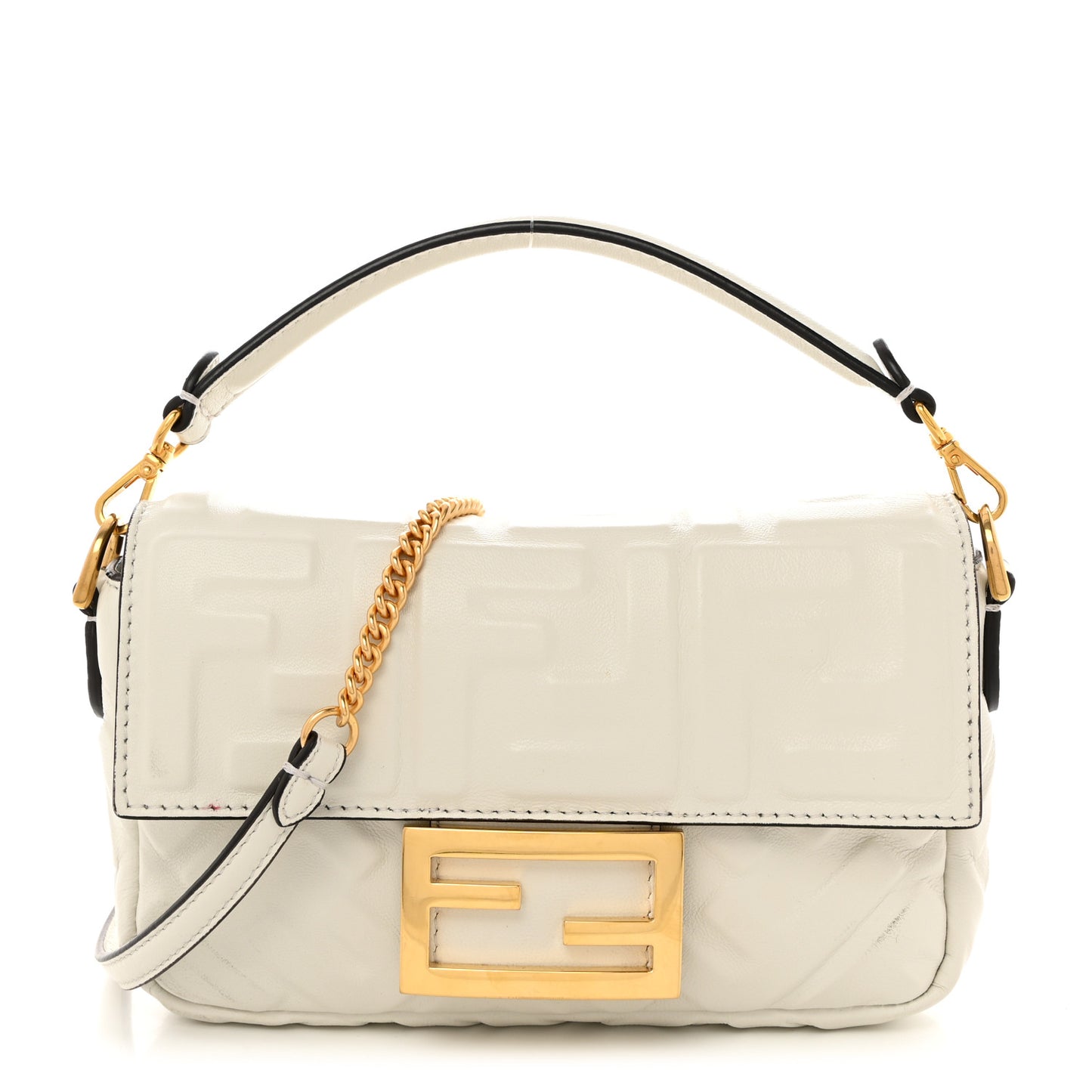 Nappa FF 1974 Embossed Mini Baguette White