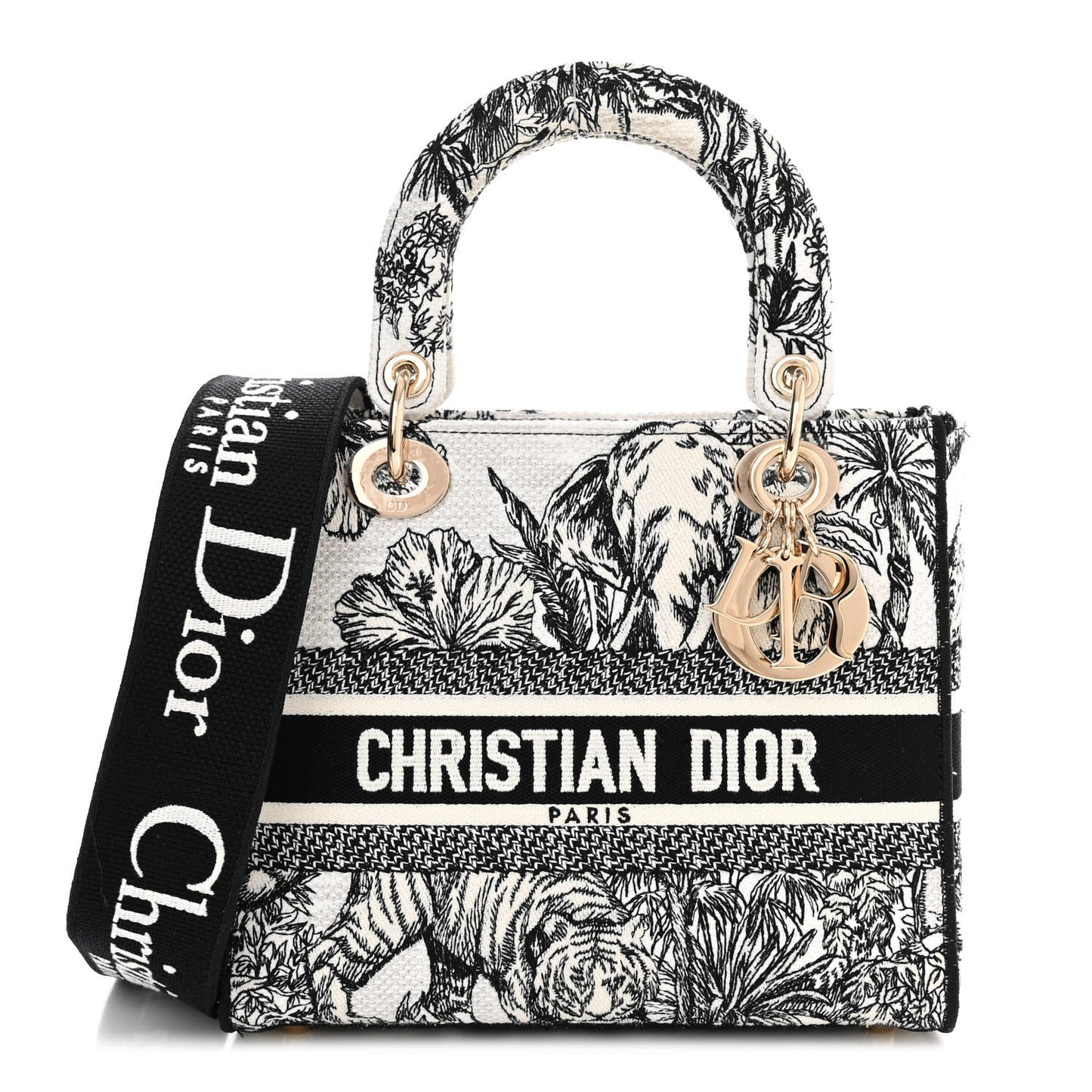 Canvas Embroidered Zodiac Toile De Jouy Medium Lady D-Lite White Black