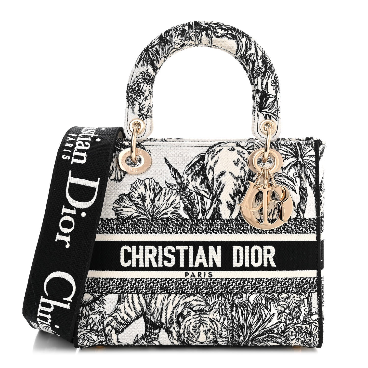 Christian Dior Canvas Embroidered Zodiac Toile De Jouy Medium Lady D-Lite White Black 1 of 13
