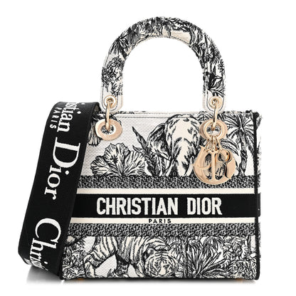 Christian Dior Canvas Embroidered Zodiac Toile De Jouy Medium Lady D-Lite White Black 1 of 13