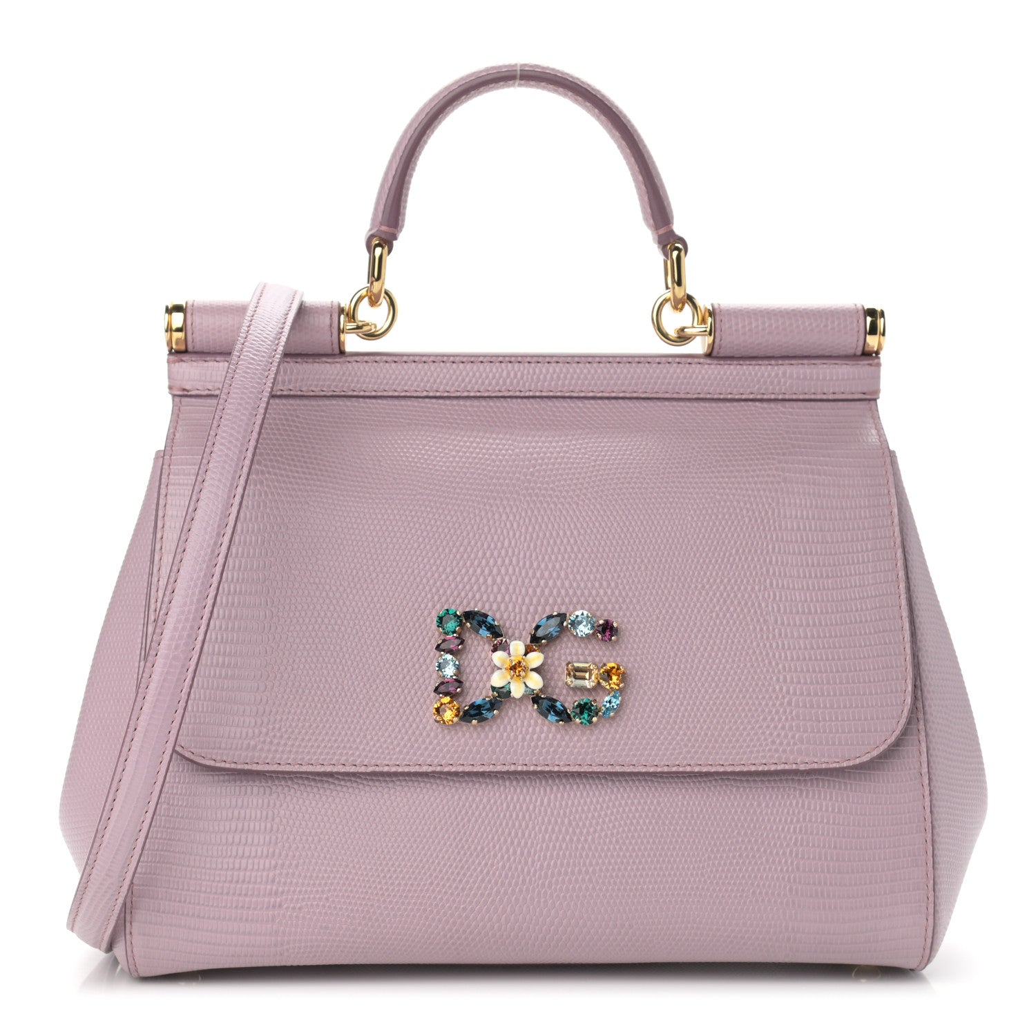 Dolce & Gabbana Stampa Iguana Crystal Medium Miss Sicily Satchel Purple 1 of 10
