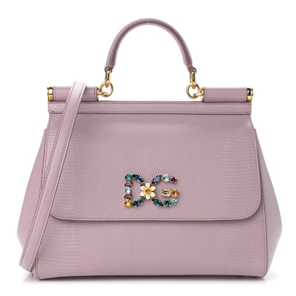 Dolce & Gabbana Stampa Iguana Crystal Medium Miss Sicily Satchel Purple 1 of 10