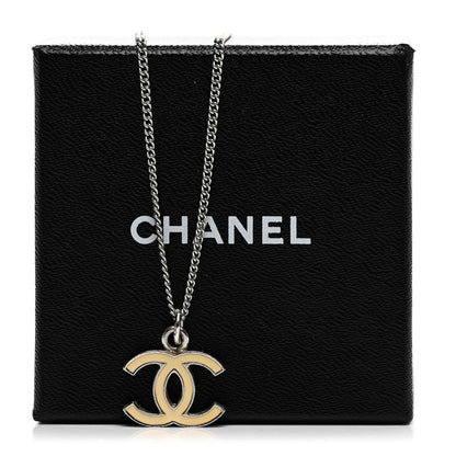 Chanel Enamel CC Pendant Necklace Yellow Silver 6 of 6