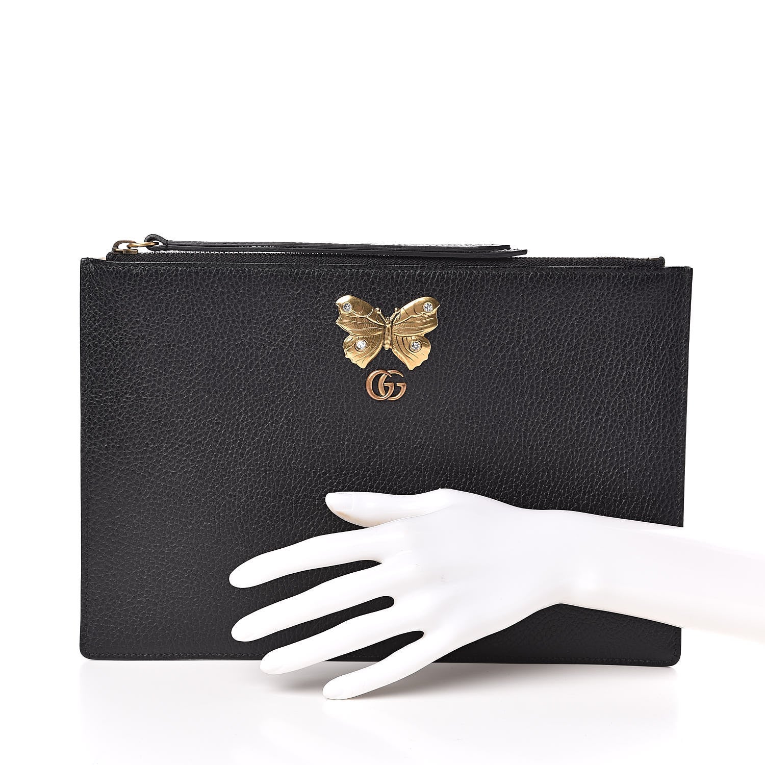 Gucci Pebbled Calfskin Butterfly Zip Pouch Black 2 of 8