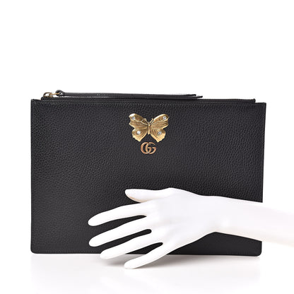 Gucci Pebbled Calfskin Butterfly Zip Pouch Black 2 of 8