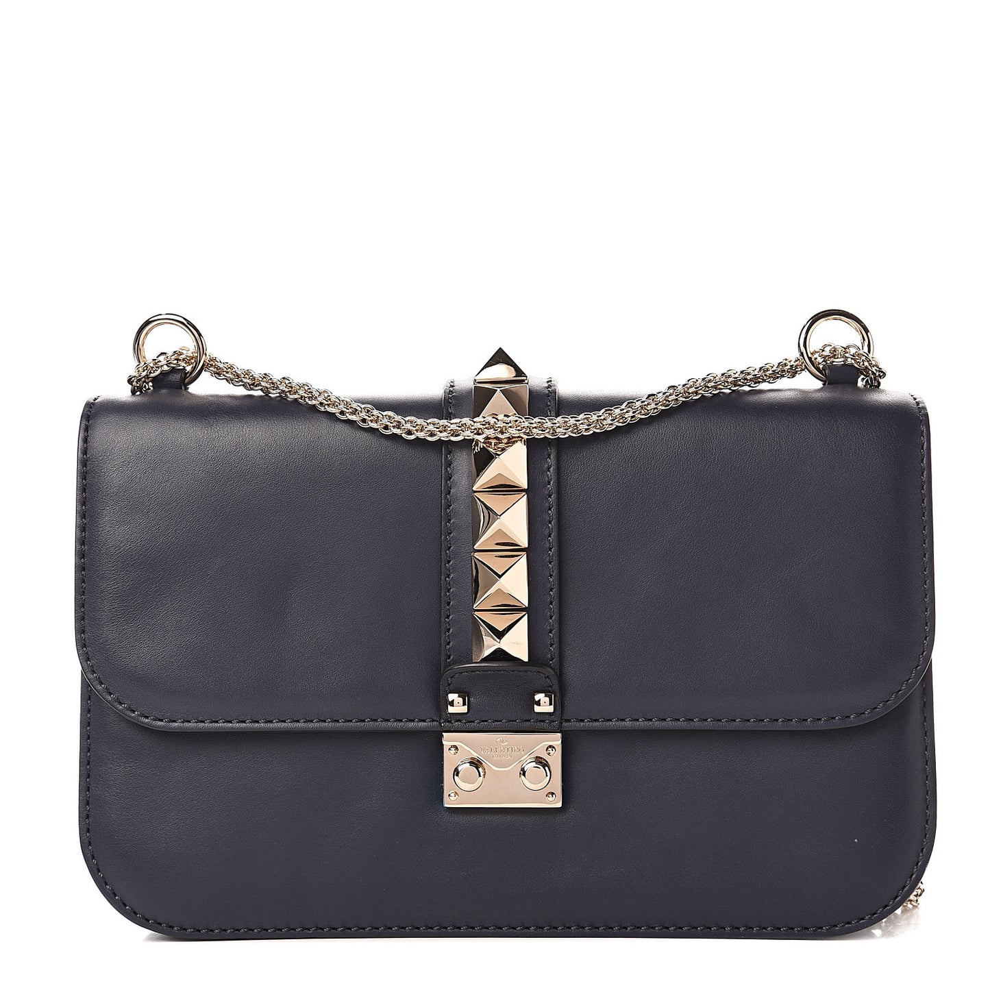 Vitello Medium Glam Lock Rockstud Flap Marine