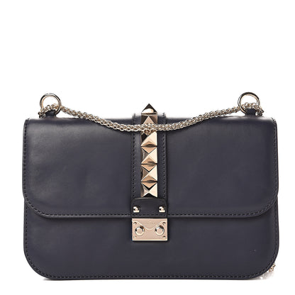 Valentino Garavani Vitello Medium Glam Lock Rockstud Flap Marine 1 of 10