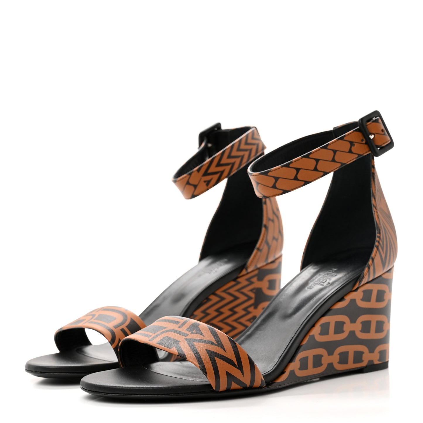 Calfskin Printed Acapulco Wedge Sandals 39.5 Black Naturel
