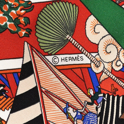 Hermes Silk Animapolis Scarf 90 Orange Vert Bleu 5 of 5