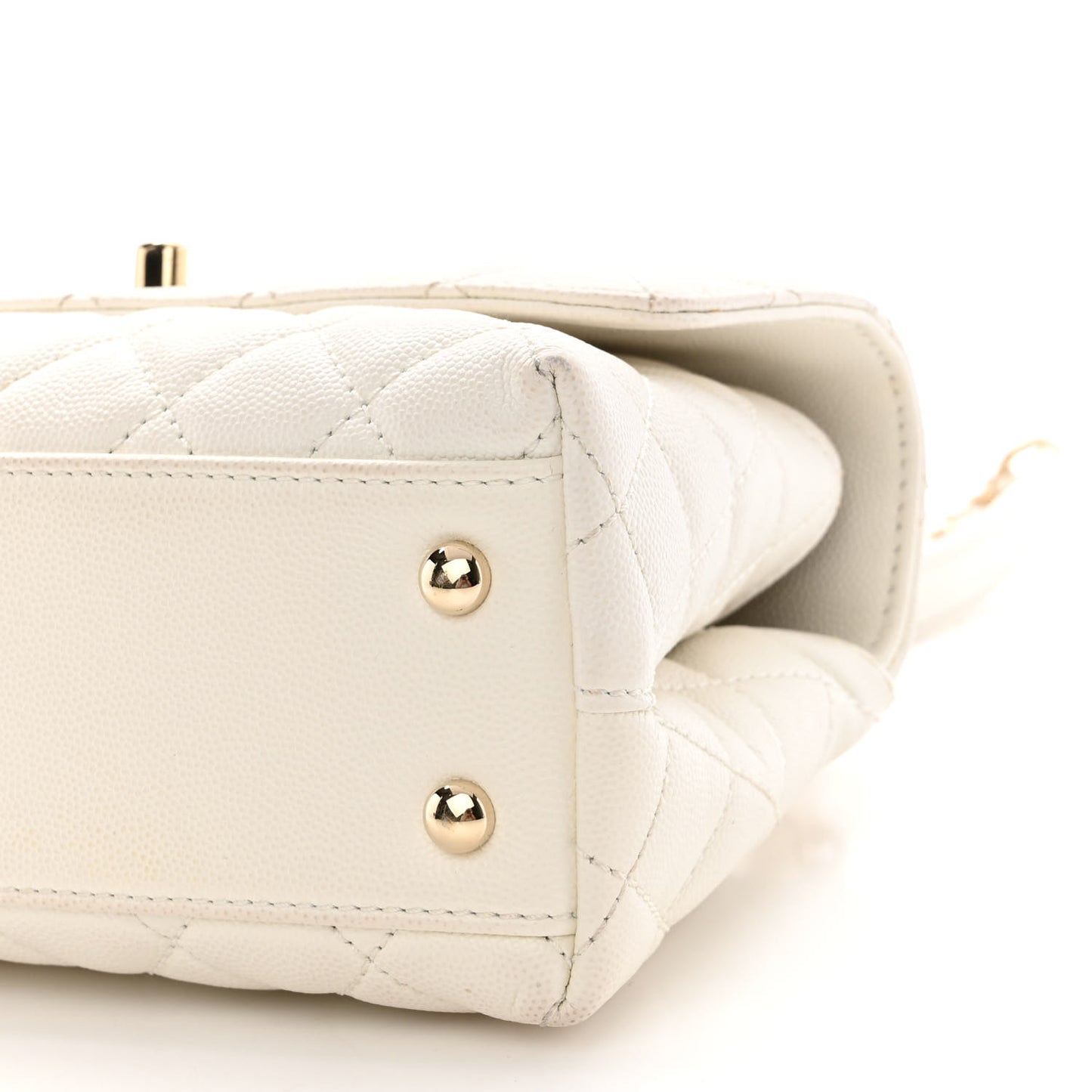 Caviar Quilted Mini Coco Handle Flap White