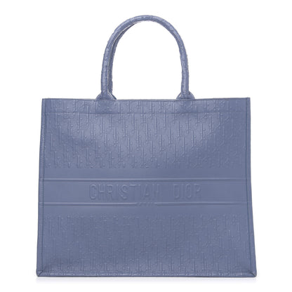 Christian Dior Oblique Calfskin Embossed Book Tote Denim Blue 1 of 11