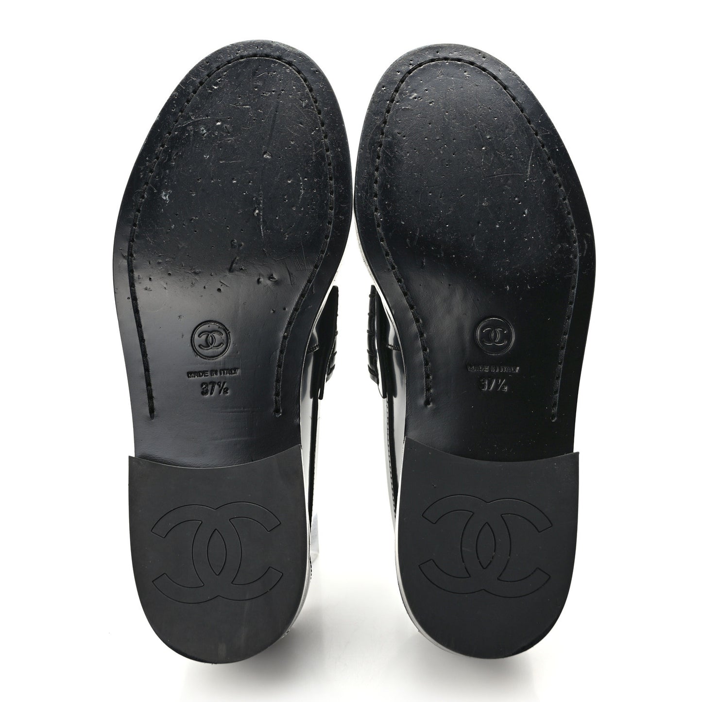 Shiny Calfskin Logo Loafers 37.5 Black