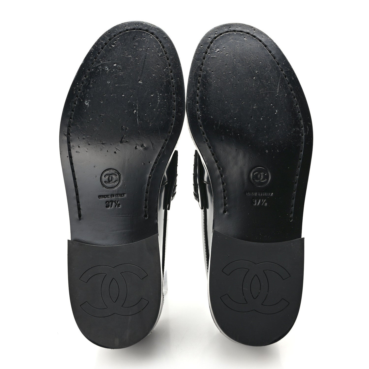 Chanel Shiny Calfskin Logo Loafers 37.5 Black 5 of 7