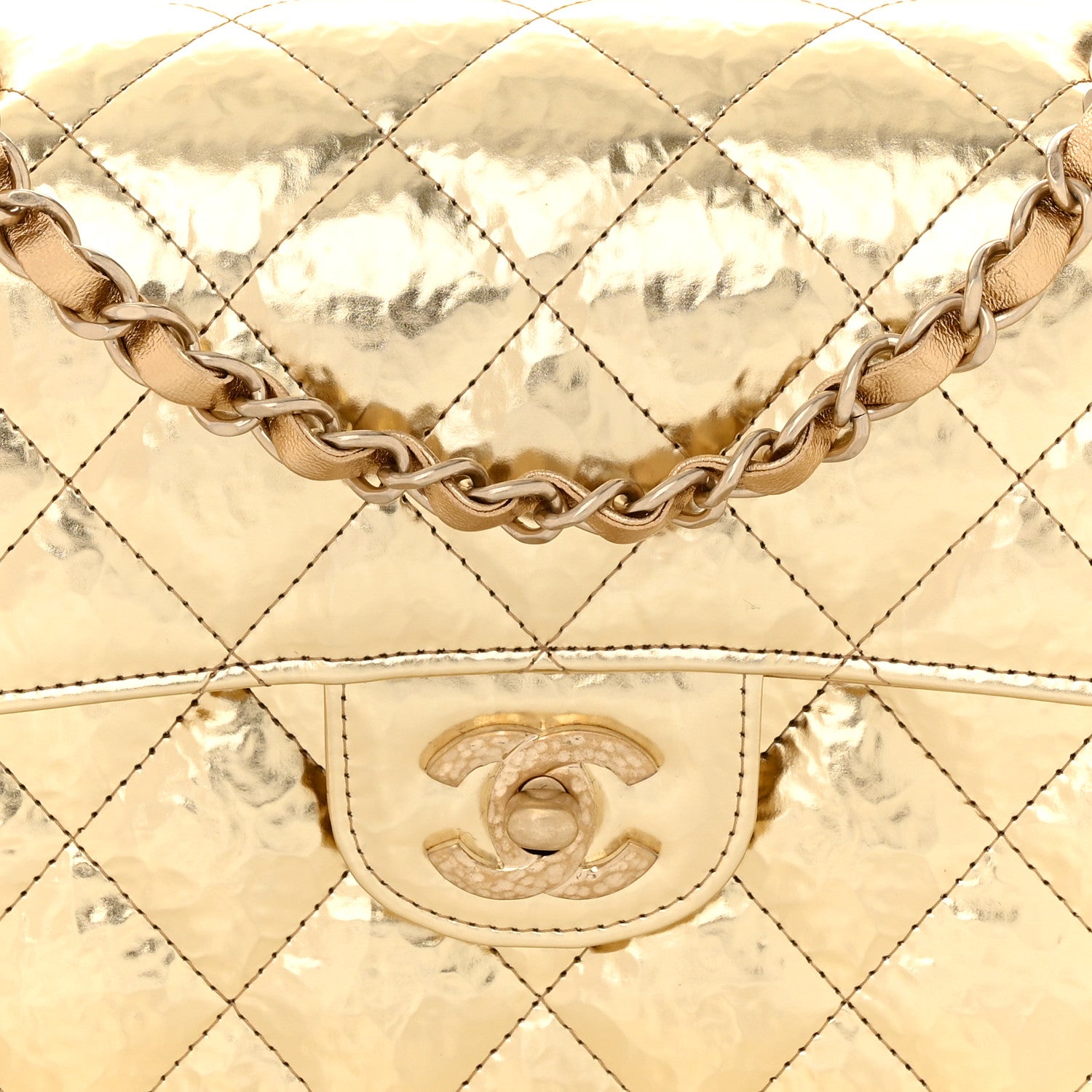 Chanel Hammered Metallic Calfskin Quilted Small Double Flap Gold 8 of 11