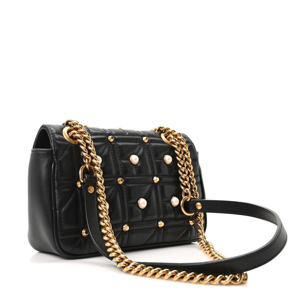 Gucci Calfskin Matelasse Studded Mini Pearly GG Marmont Shoulder Bag Black 3 of 10