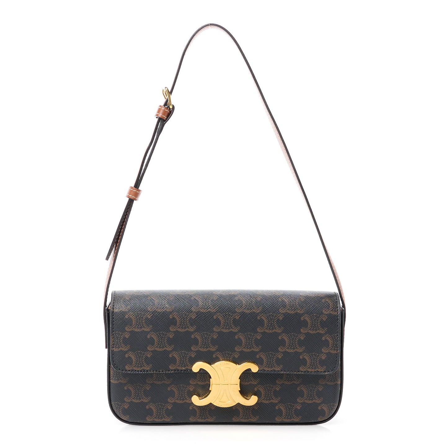 Canvas Calfskin Triomphe Shoulder Bag Tan