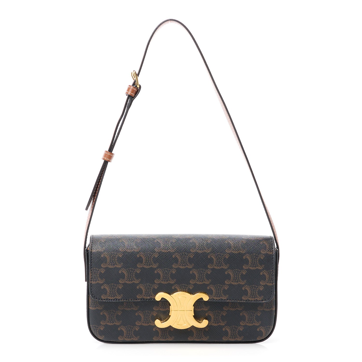 Celine Canvas Calfskin Triomphe Shoulder Bag Tan 1 of 15