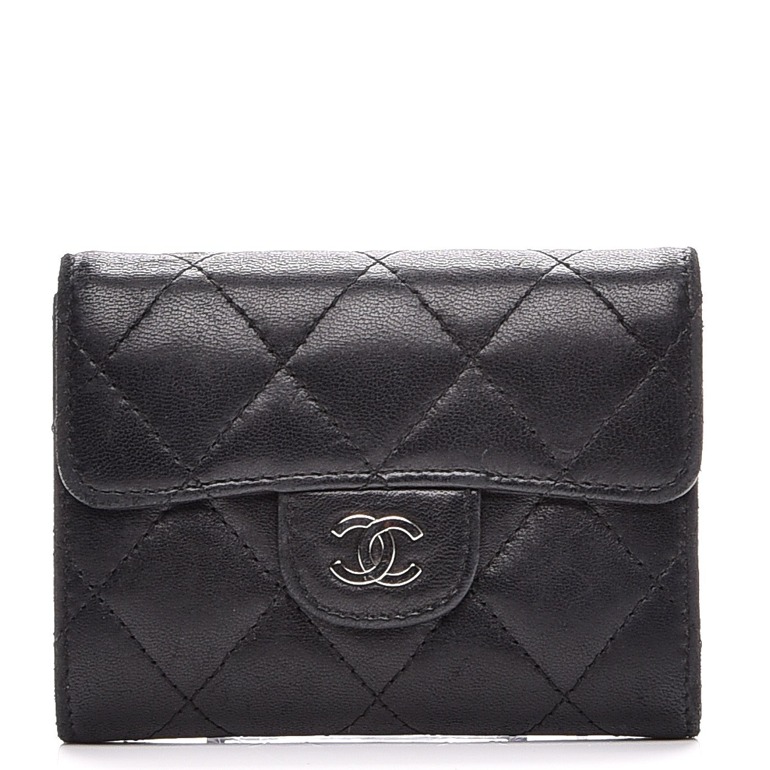 Chanel Lambskin Quilted Flap Card Holder Wallet Black 1 of 8