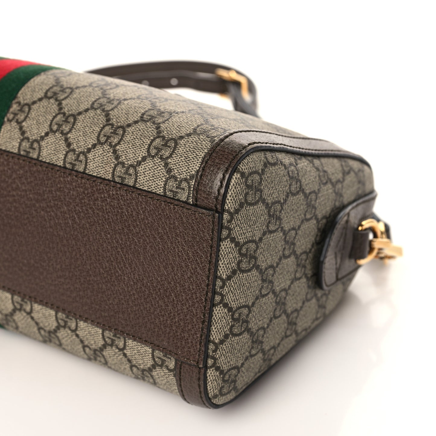 GG Supreme Monogram Textured Dollar Calfskin Web Medium Ophidia Boston Beige Ebony New Acero