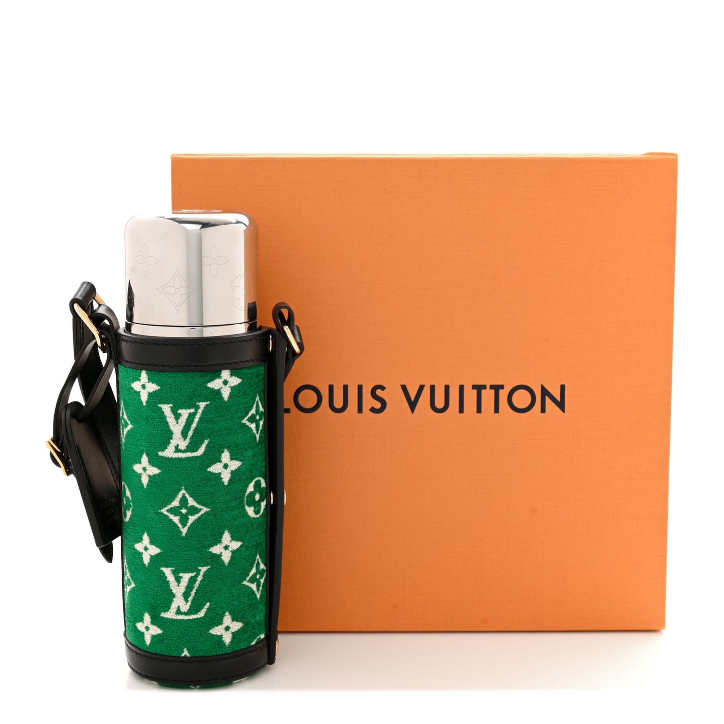Jacquard Velvet Monogram Flask Holder Vert