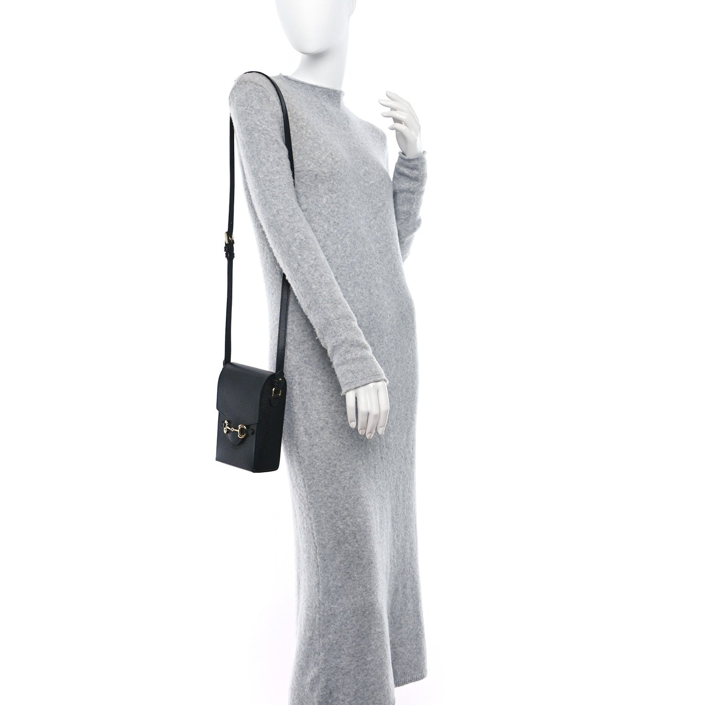 Textured Dollar Calfskin Mini Horsebit 1955 Crossbody Bag Black