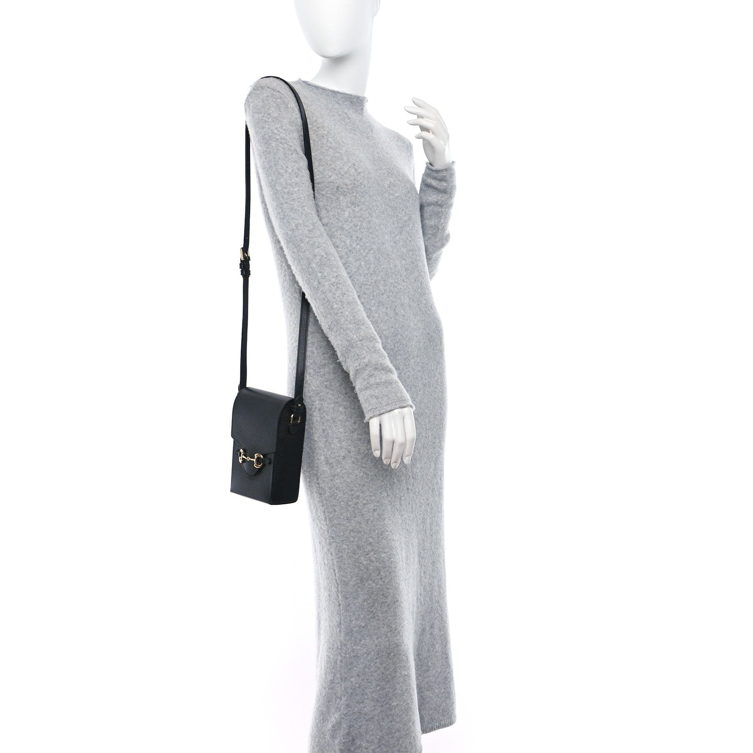 Gucci Textured Dollar Calfskin Mini Horsebit 1955 Crossbody Bag Black 2 of 17