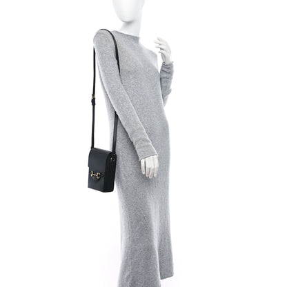 Gucci Textured Dollar Calfskin Mini Horsebit 1955 Crossbody Bag Black 2 of 17